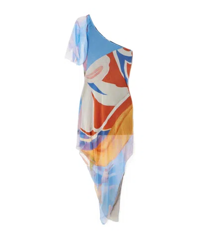Donde Esteban Palenque Flores One-shoulder Asymmetric Printed Silk-chiffon Mini Dress In Multi