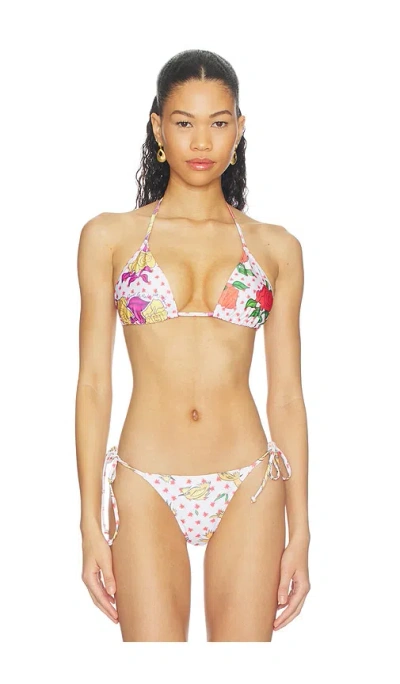 Donde Esteban Pajaritos Y Rosas Bikini Top In White