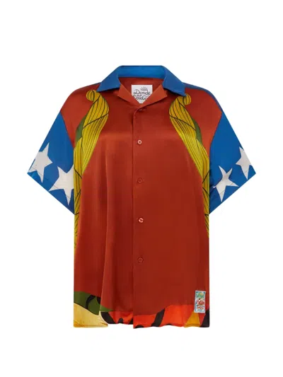 Donde Esteban Palenque Graphic-print Satin Shirt In Brown