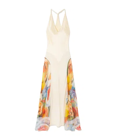 Donde Esteban Paneled Printed Satin And Chiffon Maxi Dress In White