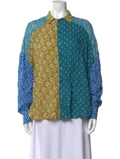 Pre-owned Donde Esteban Patterned Long Sleeve Top In Blue