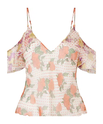 Donde Esteban Pajaritos Y Rosas Silk Tank In Pink