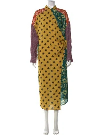 Pre-owned Donde Esteban Printed Long Dress In Yellow