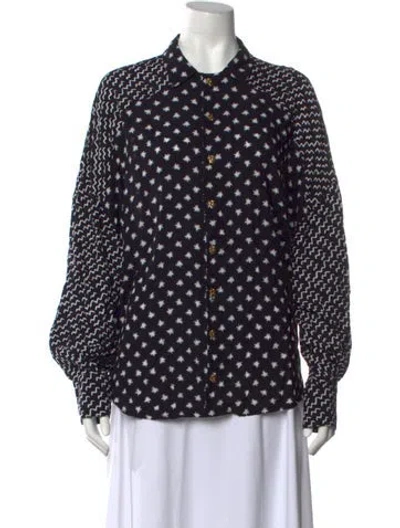 Pre-owned Donde Esteban Printed Long Sleeve Top In Black