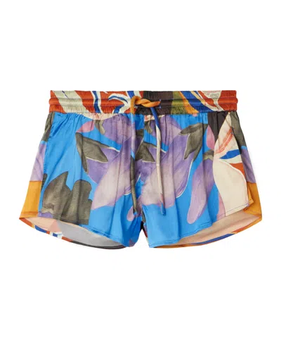 Donde Esteban Palenque Flores Printed Satin Shorts In Blue