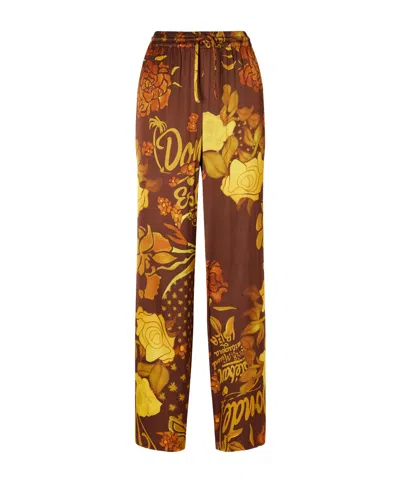 Donde Esteban Printed Satin Wide-leg Pants In Brown