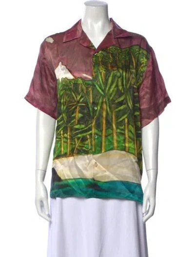 Pre-owned Donde Esteban Printed Short Sleeve Top W/ Tags In Green