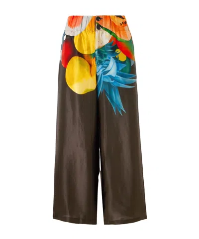 Donde Esteban Printed Silk Wide-leg Pants In Brown