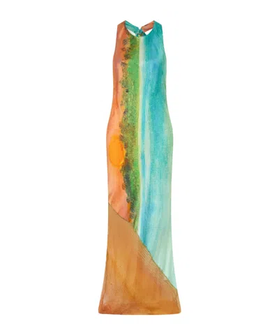Donde Esteban Formentera Printed Silk-blend Maxi Dress In Brown