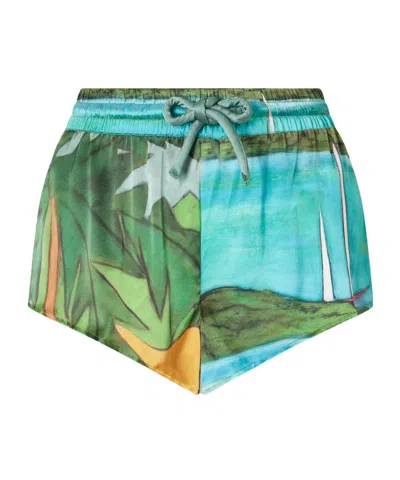 Donde Esteban Magdalena Printed Silk-blend Satin Mini Shorts In Blue