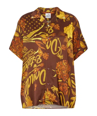 Donde Esteban Veranera Printed Stretch-satin Shirt In Brown