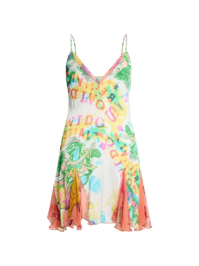 Donde Esteban Printed V-neck Silk Mini Dress In Multi