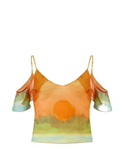 Donde Esteban Ruffled Silk-chiffon Blouse In Multi