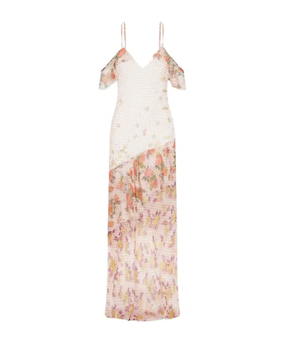 Donde Esteban Pajaritos Y Rosas Printed Ruffled Silk-chiffon Maxi Dress In Blue