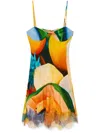 Donde Esteban Salpicon Lace-trimmed Printed Silk-satin Mini Dress In Orange