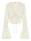 Donde Esteban Silk Cropped Blouse In Neutrals