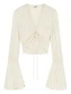 Donde Esteban Silk Cropped Blouse In Neutrals