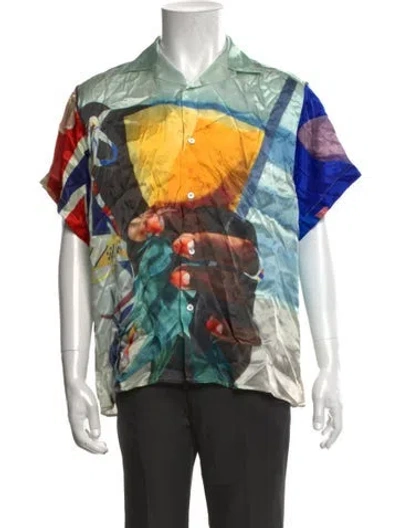 Pre-owned Donde Esteban Silk Graphic Print Shirt In Multicolor