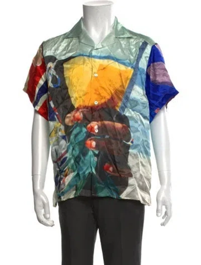 Pre-owned Donde Esteban Silk Graphic Print Shirt W/ Tags In Multicolor