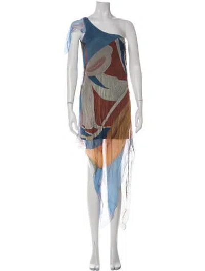 Pre-owned Donde Esteban Silk Graphic Print Top In Blue
