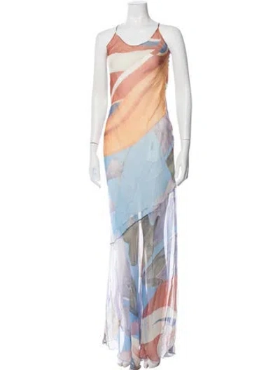 Pre-owned Donde Esteban Silk Long Dress In Blue