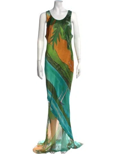 Pre-owned Donde Esteban Silk Long Dress In Green