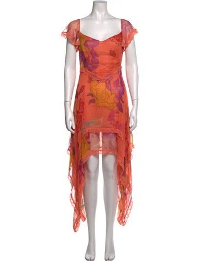 Pre-owned Donde Esteban Silk Long Dress In Orange