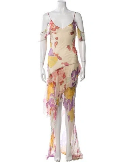 Pre-owned Donde Esteban Silk Long Dress W/ Tags In Multicolor