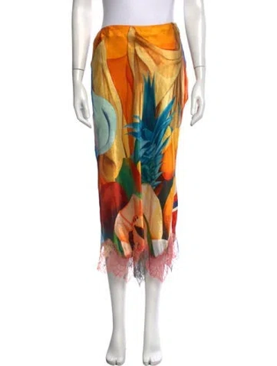 Pre-owned Donde Esteban Silk Long Skirt In Orange