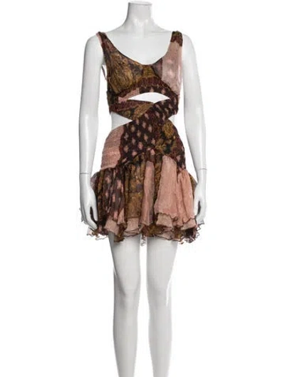 Pre-owned Donde Esteban Silk Mini Dress W/ Tags In Brown