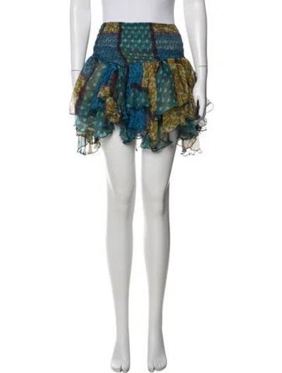 Pre-owned Donde Esteban Silk Mini Skirt W/ Tags In Blue