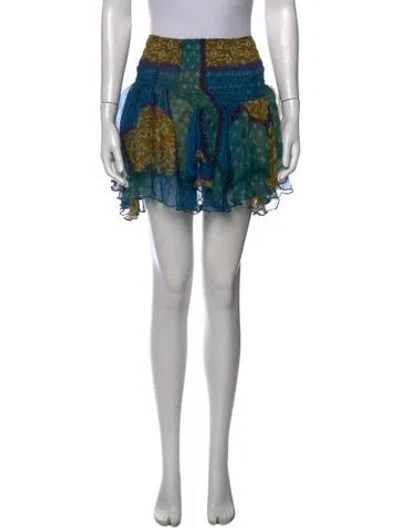Pre-owned Donde Esteban Silk Mini Skirt W/ Tags In Blue