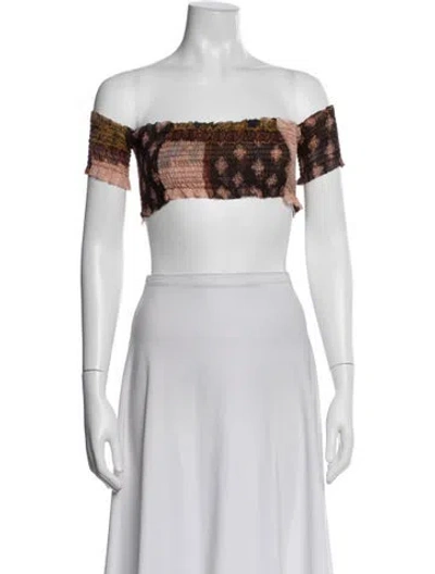Pre-owned Donde Esteban Silk Patterned Crop Top W/ Tags In White