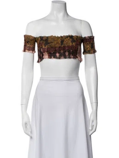 Pre-owned Donde Esteban Silk Printed Crop Top W/ Tags In Blue/white