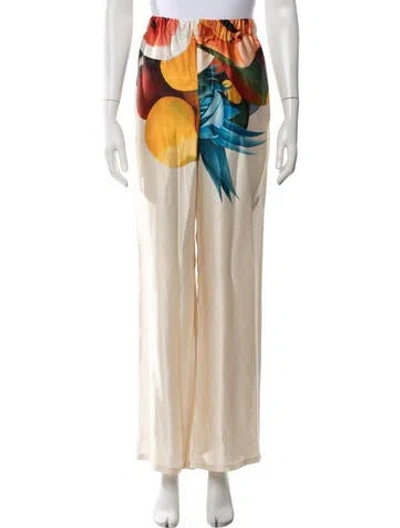 Pre-owned Donde Esteban Silk Wide Leg Pants In Neutrals