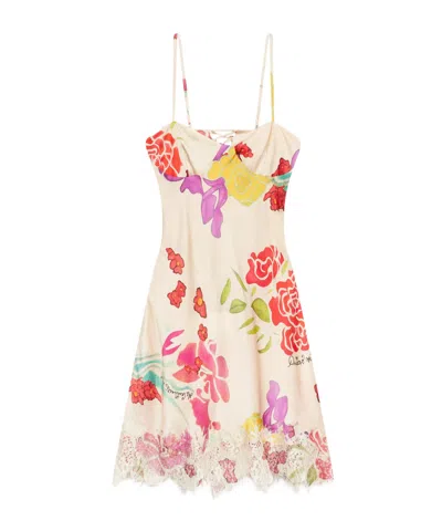 Donde Esteban Flores Lace-trimmed Floral-print Silk-blend Satin Mini Dress In Multi