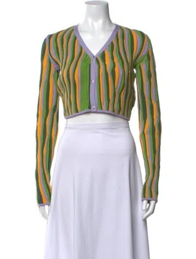 Pre-owned Donde Esteban Striped V-neck Sweater W/ Tags In Green