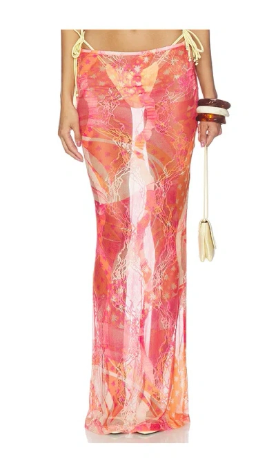 Donde Esteban Toronja Salpicon Lace Long Skirt In Multi