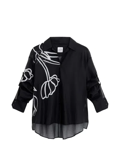 Donde Esteban Tulipanes Floral Cotton Shirt In Black