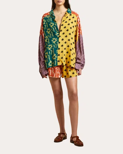 Donde Esteban Estrellitas Printed Crepe Shirt In Green