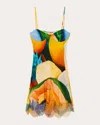 Donde Esteban Salpicon Lace-trimmed Printed Silk-satin Mini Dress In Salpicon