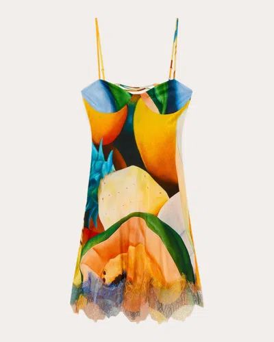 Donde Esteban Salpicon Lace-trimmed Printed Silk-satin Mini Dress In Multi