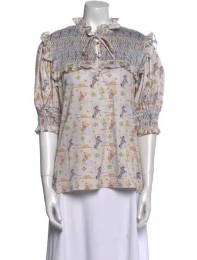 Pre-owned Dondolo Floral Print Mock Neck Blouse In Multi