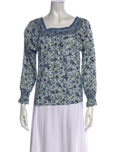Pre-owned Dondolo Floral Print Square Neckline Blouse In Blue