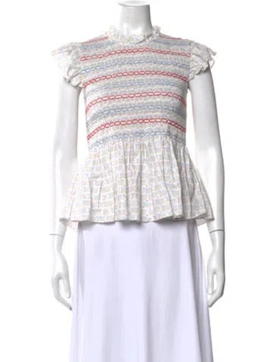 Pre-owned Dondolo Patterned Crew Neck Top In White