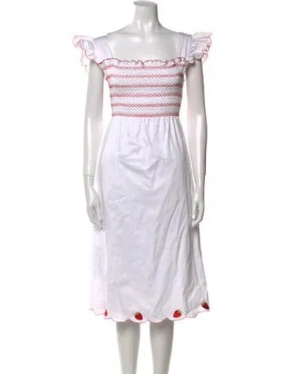 Pre-owned Dondolo Square Neckline Midi Length Dress In White