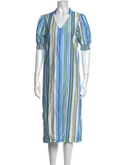 Pre-owned Dondolo Striped Midi Length Dress In Blue