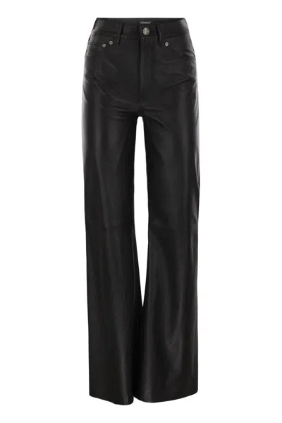 Dondup Amber - Wide-leg Lambskin Trousers In Black