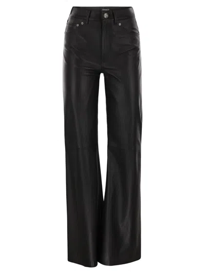 Dondup Amber Wide Leg Lambskin Trousers In Black