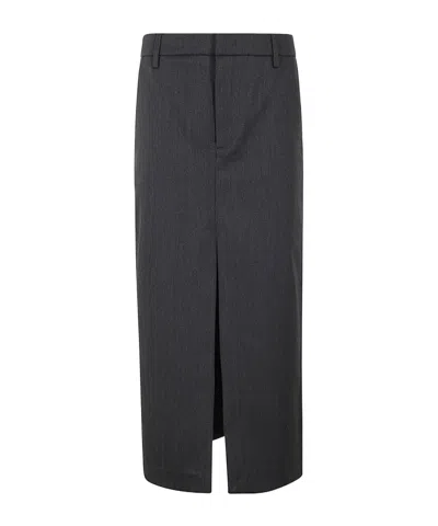 Dondup Anthracite Herringbone Skirt In Black